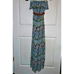 Juniors No Boudaries Blue Strapless Paisley Dress Belt Small 3-5 Y2K, Bohemian